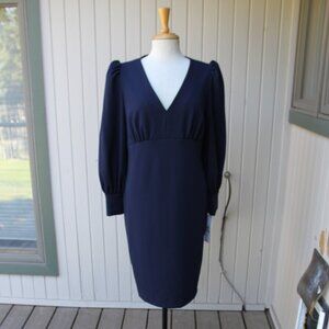 Calvin Klein New Navy Blue Knit Puff Sleeve Long Sleeve Dress 14